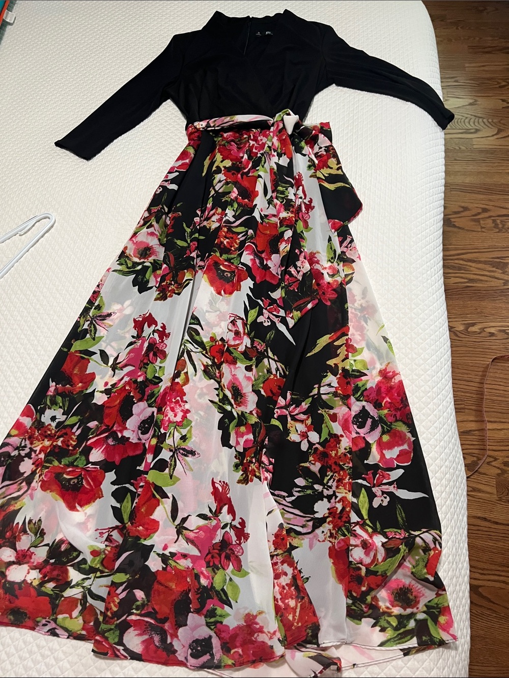 Chetta B Black Wrap Maxi with Red Floral Skirt